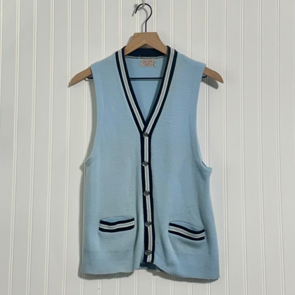 Vintage Sears Fraternity‎ Prep Sweater Vest L Blue Orlon Acrylic Academia Preppy